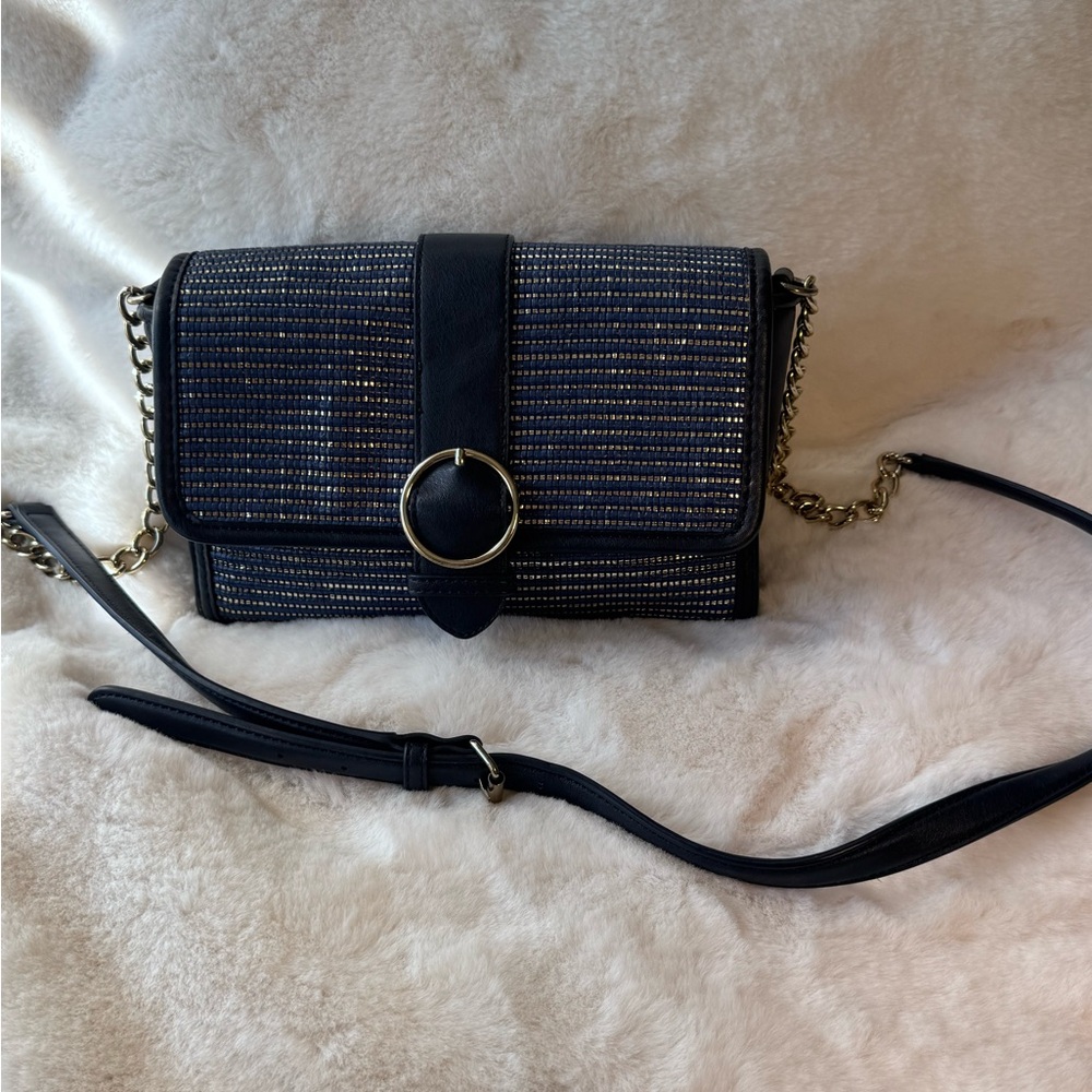 Talbots Navy Blue Chain Strap Crossbody Bag with Gold Accents